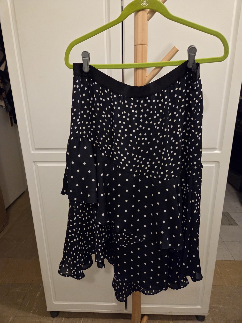 Black Polka Dot Asymmetrical Ruffle Skirt - Women